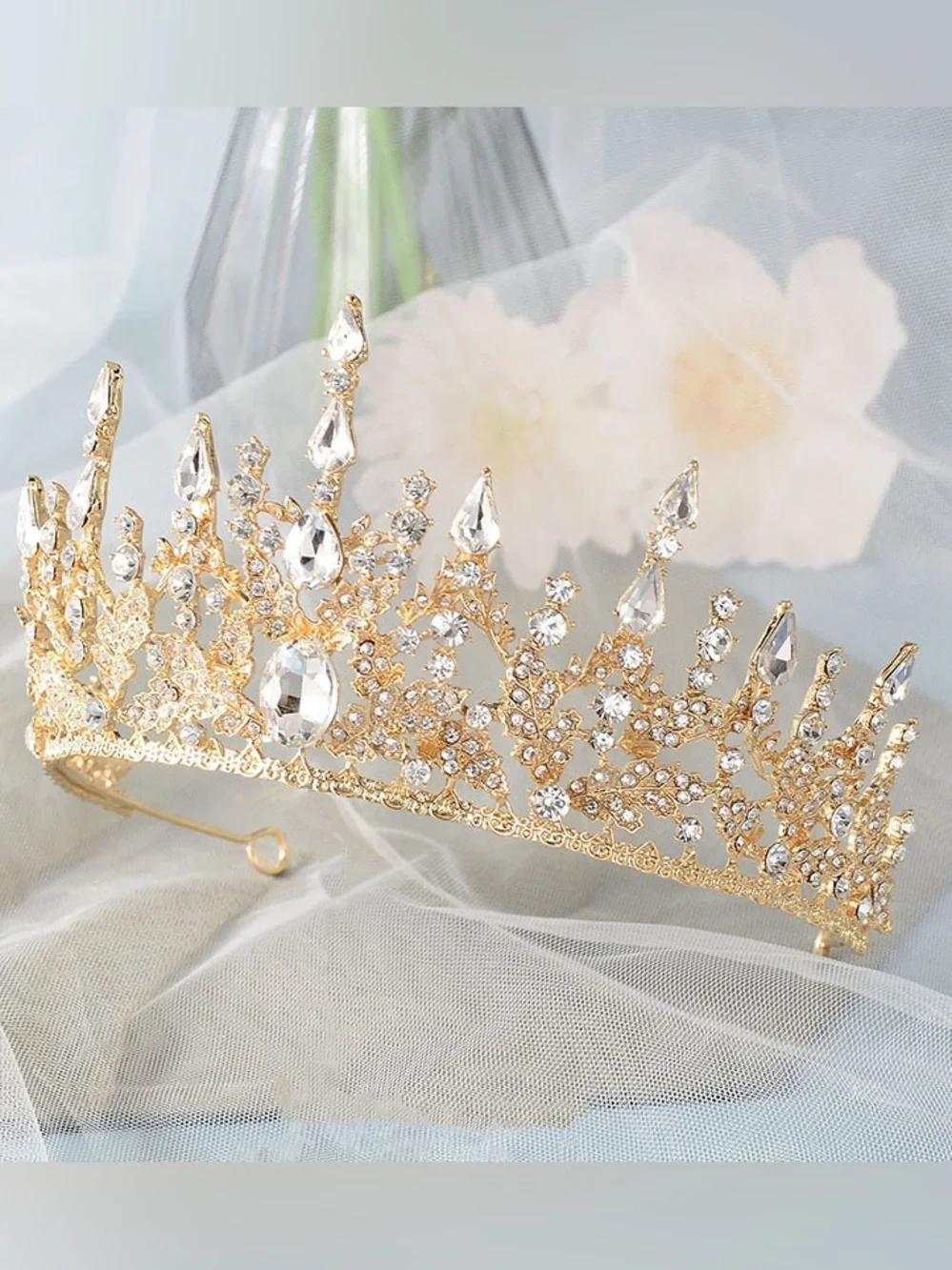 Gold Crystal Bridal Tiara - Elegant Wedding Headpiece